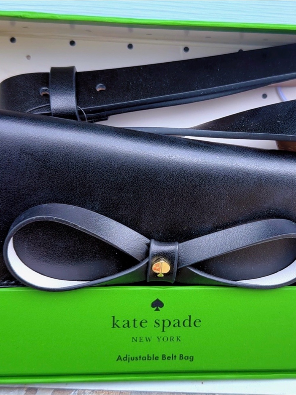 Kate Spade Black Genuine Leather Bow Belt Bag S/M w/ Box